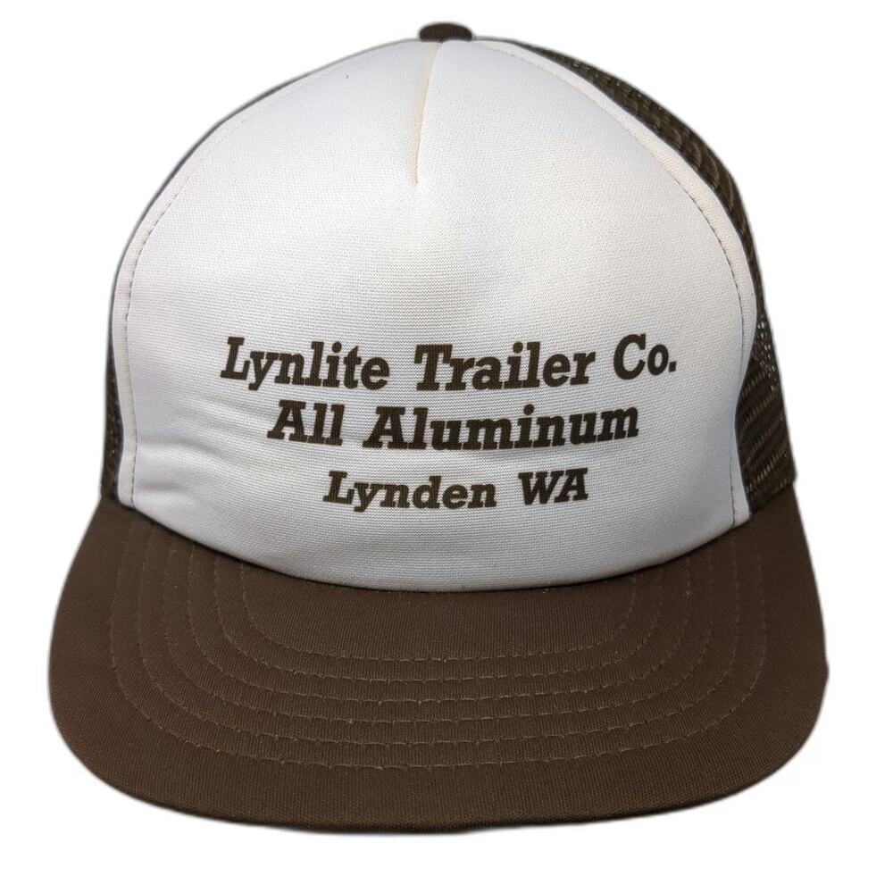 I/D/E/A inc. Lynlite Trailer Co. Brown White Trucker Hat Snapback Mesh Vintage